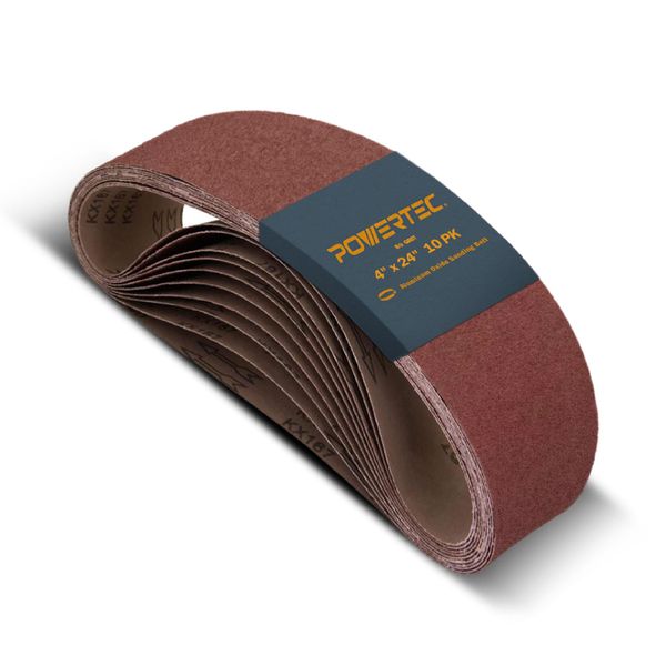 POWERTEC 110090 4 x 24 Inch Sanding Belts, 10PK, 80 Grit Aluminum Oxide Belt Sander Sanding Belt, Sandpaper For Oscillating Belt and Spindle Sander