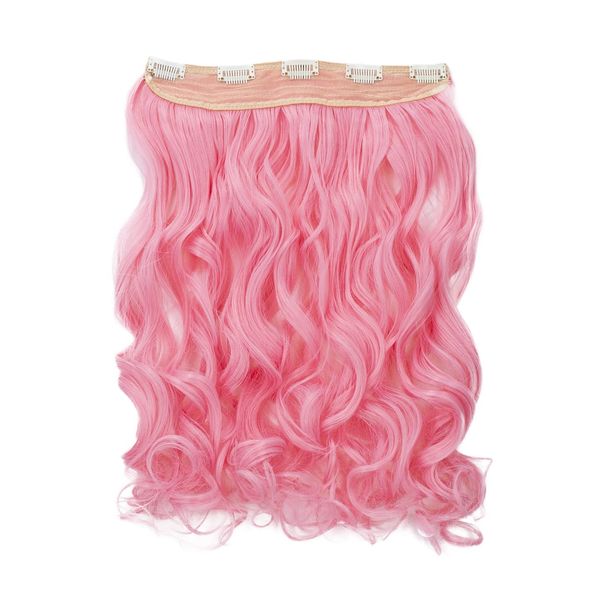 CAISHA 5 Clips 60cm One Piece Clip In Extension Bunte Haarverlängerung Hiztebeständig Haarteil Gewellt oder Glatt Rosa C106