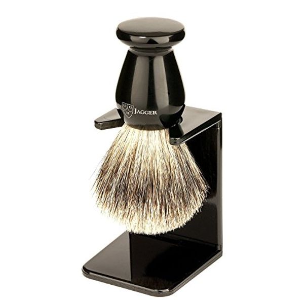 Edwin Jagger Best Badger Shaving Brush with Drip Stand, Imitation Ebony, Medium, Black