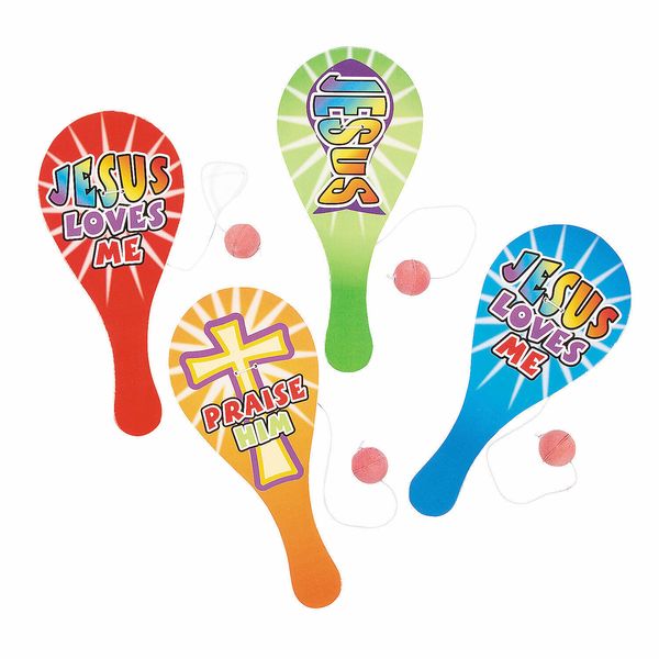 Religious Paddle Ball Games, Toys, 12 Pieces