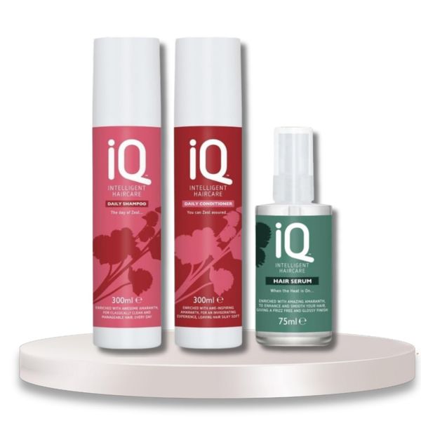 IQ Daily Hair Care Set - 300ml Daily Shampoo, 300ml Daily Conditioner, and 75ml Hair Serum - Gentle, Nourishing Routine for Clean, Hydrated, and Manageable Hair, Ideal for Everyday Use