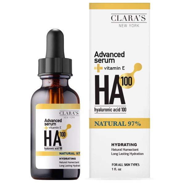 CLARA'S NEW YORK Advanced Hyaluronic Acid Facial Serum 30ml with Vitamin E for Lasting Hydration and Moisturized Skin - Made in USA