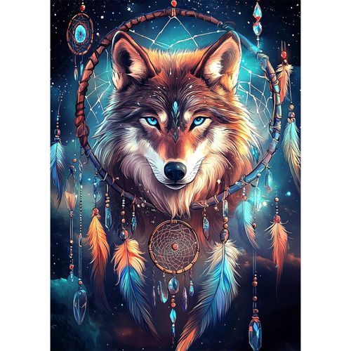 MEIYUDA Diamond Painting Kits for Adults, 3D Wolf Diamond Art Kits for Beginners, DIY Dream Catcher Diamond Art Painting Kit Gem Art Crystal for Home Wall Decor and Holiday Presents 12x16Inch