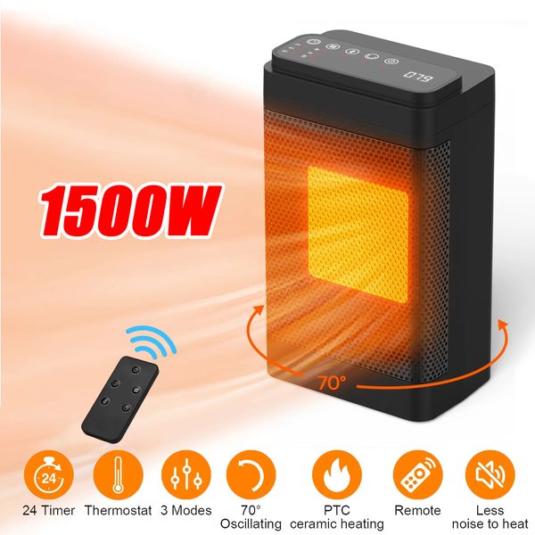 1500W  Portable Space Heater  Electric Ceramic Tower Heater with Remote Black