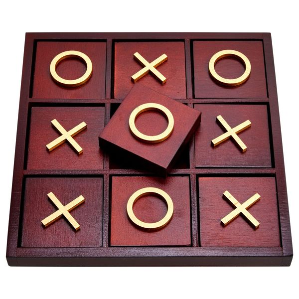 9.5-inch Wooden Tic Tac Toe Game, Decorative Coffee Table Games for Adults and Family Activities