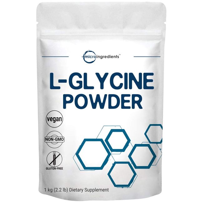 Micro Ingredients Glycine Powder, 1KG (2.2 Pounds), Glycine 1000mg Per Serving, Supports Restful Sleep and Neurotransmitter, Water Soluble and Products of USA