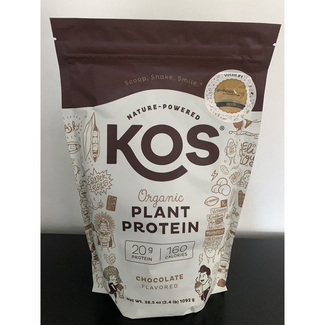KOS Organic Plant Protein Powder, Chocolate Flavor 38.5 Oz New Bag Packaging NEW