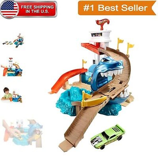 Interactive Toy Car Track Set with Color Shifters & Giant Shark Challenge