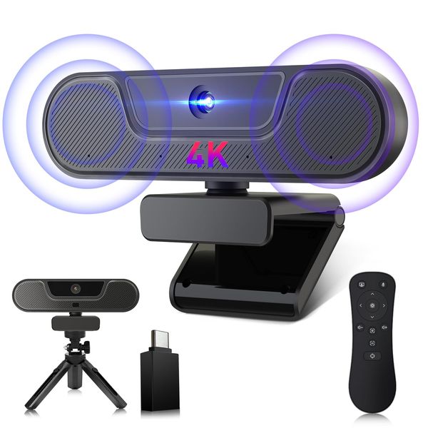 VIZOLINK V20 4K UHD Webcam with Microphone and Speaker, 4K/25FPS, 1080P/30FPS HD Webcam for PC with Privacy Cover and Tripod, Autofocus, Remote Control, 3xZoom, 112°View, for Video Call and Conference