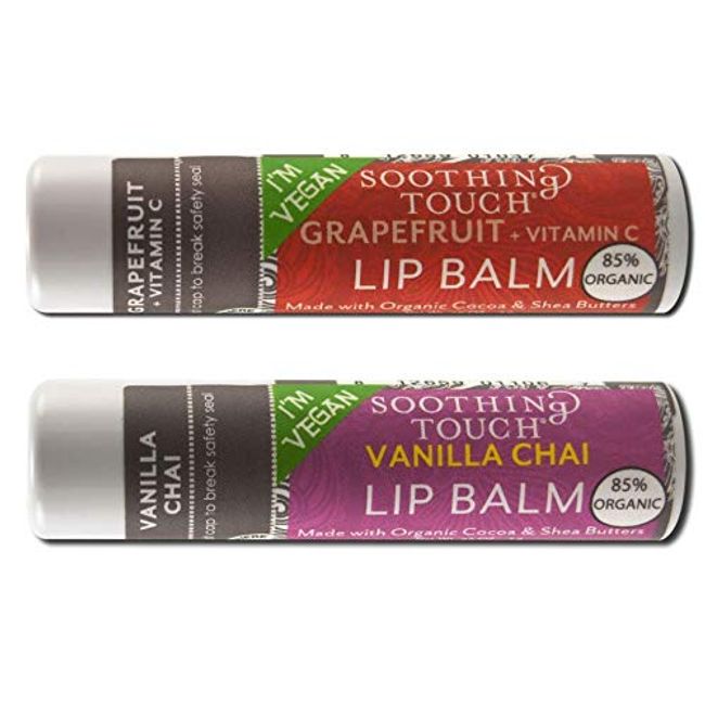 Soothing Touch Vegan Lip Balm - Variety Pack of 2 - Grapefruit and Vanilla Chai