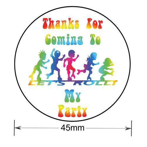 Roller Skating Thank You Birthday Party Stickers for Party Bags & Sweet Cones (24 Stickers)