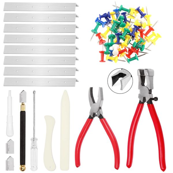 GLARKS G-2695 72Pcs 3 Inch 6 Inch 12 Inch Stained Glass Supplies Layout Block System with Mix Color Push Pins Tools Kit for Stained Glass Panels Craft (6 inch+ Tools)