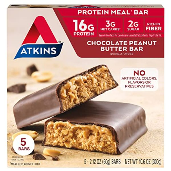 Atkins Protein Meal Bar, Chocolate Peanut Butter, 2.1 Oz Bars, 5 Ct