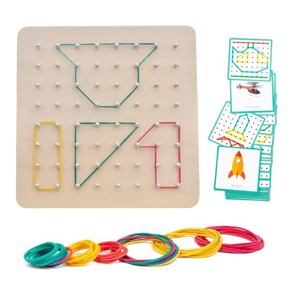 Geoboard Wooden Educational Toy Vision Training Rubber Bands Set