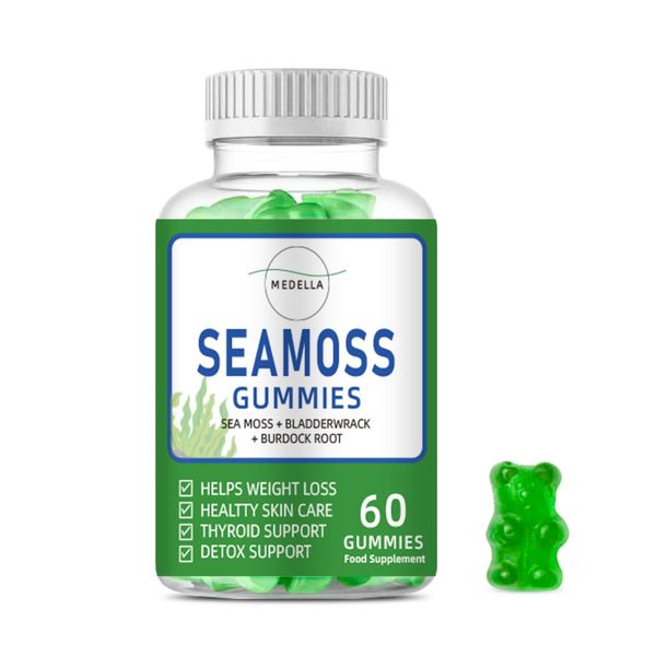 Sea Moss Gummies with Bladderwrack and Burdock Root | 60 Gummies | Apple Flavour | All Natural, Vegan, Gluten Free, Non GMO