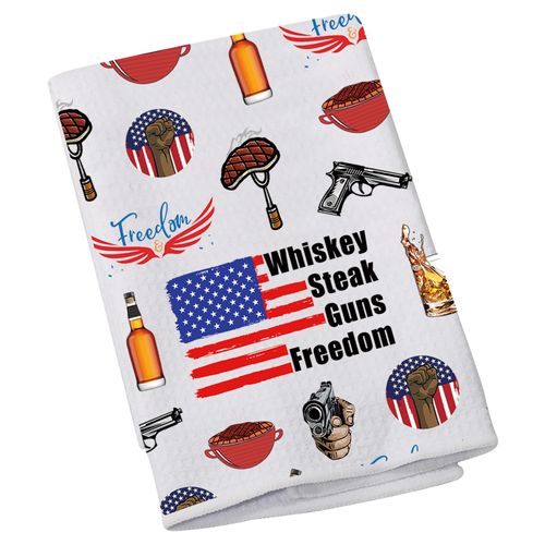 LEVLO Patriotic Home Saying Dish Towel America Freedom Gift Whiskey Steak Guns Freedom Kitchen Towel BBQ Party Gifts (Whiskey Steak)