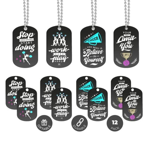 Inkstone Cheerleading Dogtag Necklaces | Motivational Sayings Work Hard Play Hard | 12 Pack | Encouraging Gift for Students, Teams, Players, and Employee