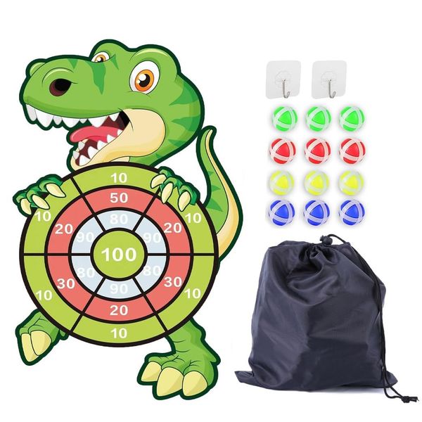 Kryhonva Large Dinosaur Dart Board for Kids with 12 Sticky Balls, Indoor Outdoor Sport Games Multi-Player Party Game, Cartoon Animal Dart Board Toys for Kids 3+ Years Toddler Boys Girls (Dinosaur)