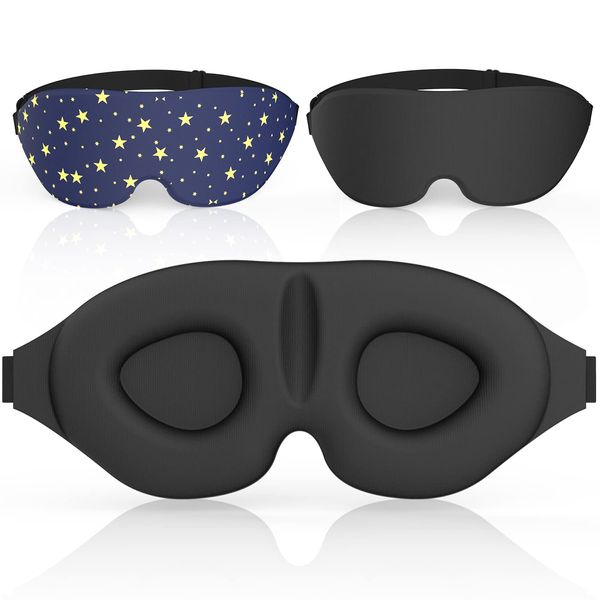 AMAZKER Sleep Eye Mask for Men Women 3D Contoured Cup, Concave Molded, Block Out Light, Molded Soft Comfort Eye Shade with Adjustable Strap for Travel Yoga Nap (Balck&Star)