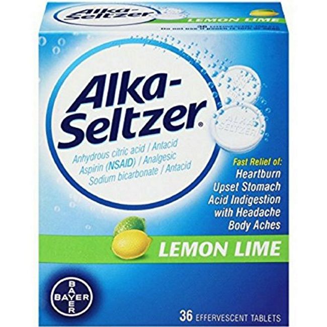 Alka-Seltzer Heartburn Relief 36 Effervescent Tablets, Lemon Lime, 36 Count (Pack of 4)