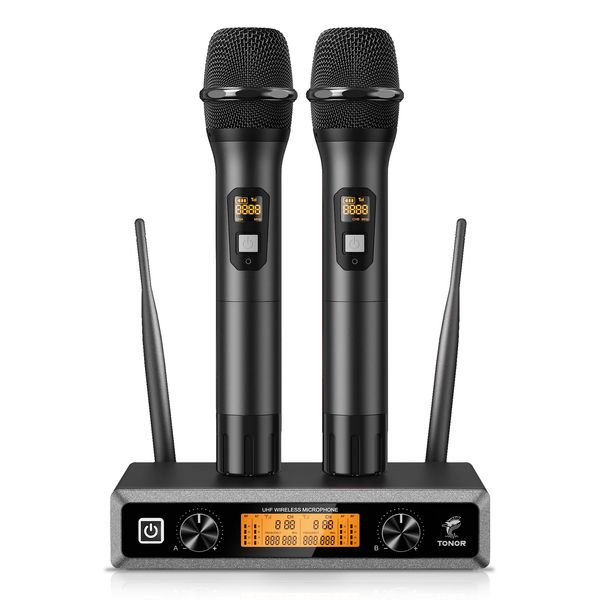 TONOR Wireless Microphone System, Professional Metal Cordless Karaoke Microphones, Handheld Dynamic Mic Set with Receiver for Party, Meeting, KTV, Church, DJ, Wedding, Singing, 200ft, TW820 Black