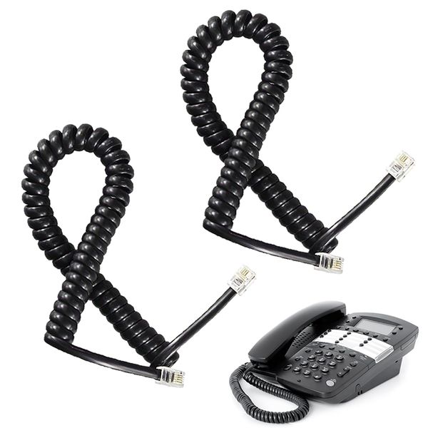 Greacesrio Telefonkabel, RJ9 (4P4C) Telefonhörer Spiralkabel, Telefonkabel Verbinder schwarz gewickelten Telefon Telefonhörer Kabel, RJ9 Coiled Länge 1 bis 3 Meter abgewickelt (2 Stück)