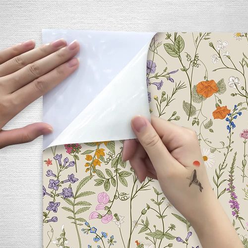 Self Adhesive Colorful Floral Drawer Liner Contact Paper Shelf Liner Decorative Peel and Stick Floral Wallpaper forWalls Furniture Cabinets Table Decal 17.7X117 Inches