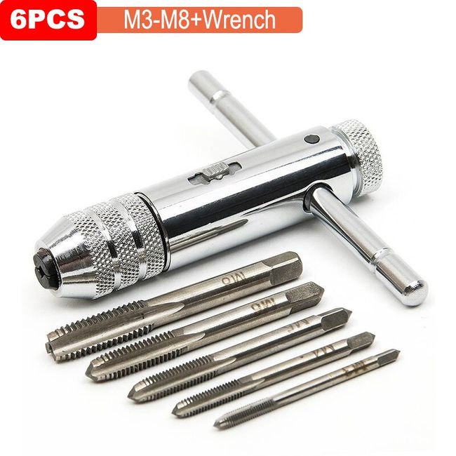 Portable 1-6pcs T-type Wrench Drill Set Hand Tapping Tools Machine Screw Thread Tap Twist Bit M3/M4/M5/M6/M8 Tap Set DIY Tool