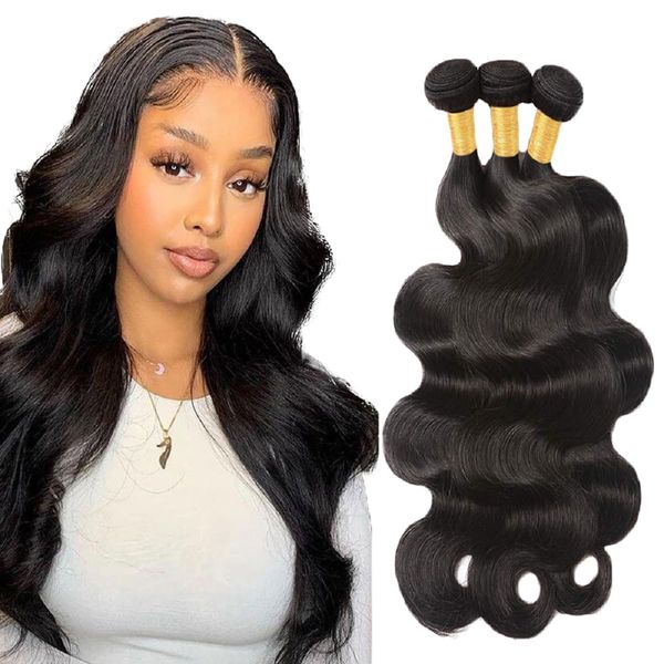 Body Wave Human Hair Bundles Brasilianisches Echthaar Schwarz Human Hair 3 Bundles Totale 300g Brazilian Unprocessed Virgin Hair Extensions Echthaar #1B Natural Color Bundles (22 24 26 Zoll)