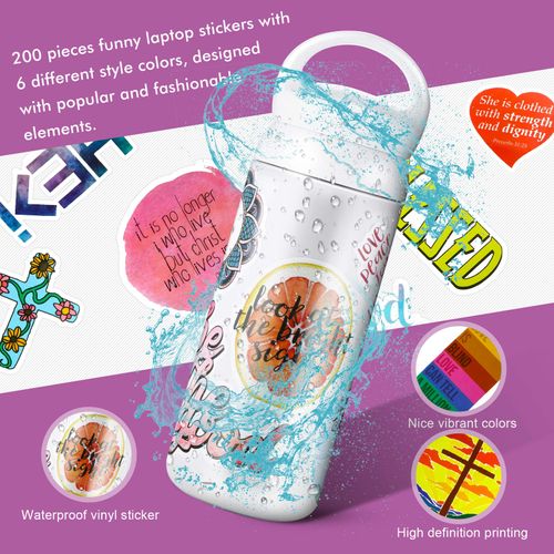 200 Inspirational Jesus Faith Stickers - Waterproof, Motivational Decals for Water Bottle, Car, Skateboard, Laptop, Luggage