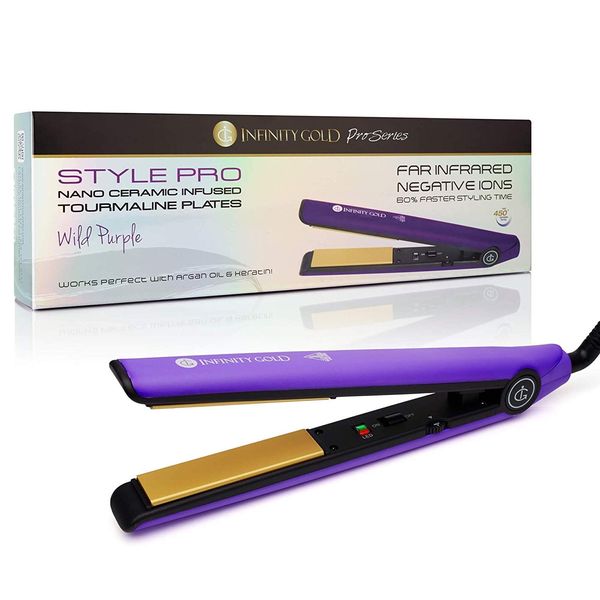 Infinity Gold Tourmaline Ceramic Hair Straightening Flatiron, Purple, Tourmaline Ceramic Plates, Floating Plate Design, Luxuriant Soft Touch Finish, Easy to Use, Will Not Damage Hair