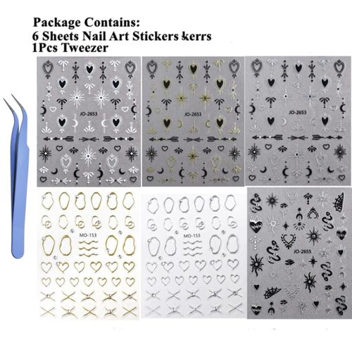 6 Fogli Stella Luna Adesivi Nail Art Halloween,Stickers Unghie Autoadesivi Decorazioni Unghie Nail Art Disegni per Donna Ragazze Accessorio Nail Art Fai Da Te con Pinzette (6 Fogli Stickers Unghie)