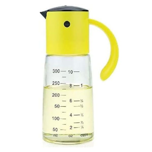 EKO Oil Bottle GRAVITY Oil & Vinegar Dispenser, Yellow, 10.1 fl oz (300 ml) with Lid, Auto Open and Close, EK81106-YL