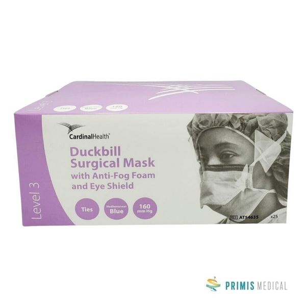 Cardinal Health AT54635 Duckbill Surgical Mask w/ Anti-Fog Foam & Eye Shield