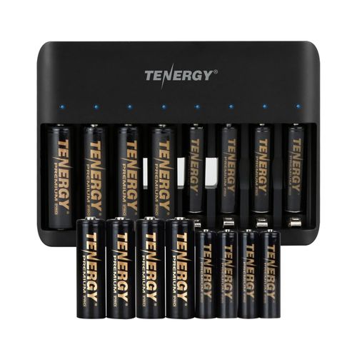 Tenergy TN477U 8-Bay Fast Charger for NiMH/NiCD AA AAA Rechargeable Batteries with 8pcs AA and 8pcs AAA Premium Pro Rechargeable Batteries