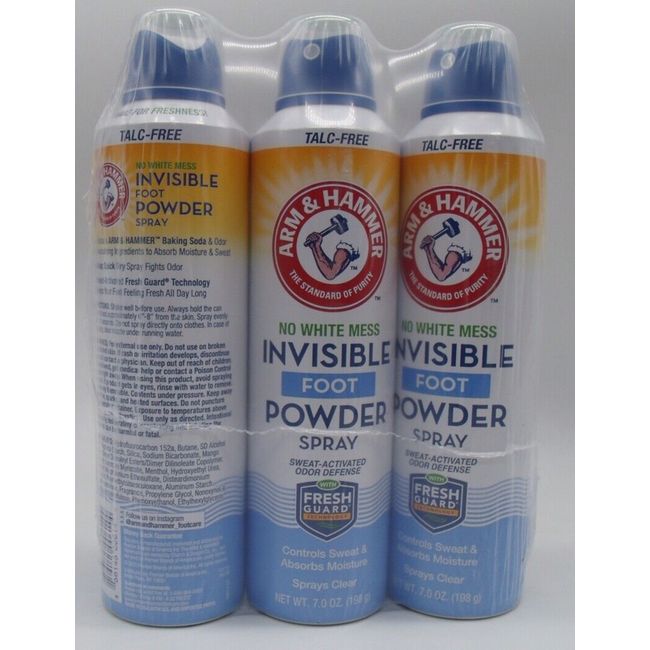 Lot of 3 Arm & Hammer Invisible foot Spray Powder 7 Oz