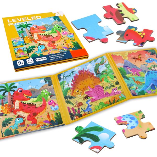 Kinderpuzzle Magnet Puzzle, Dinosaurier Magnetische Kinderpuzzle ab 3 4 5 Jahre, 3-in-1 Magnete Puzzlebuchen, Magnet Puzzle Kinder, Magnetpuzzle Geschenke für Kinder, Reisepuzzle