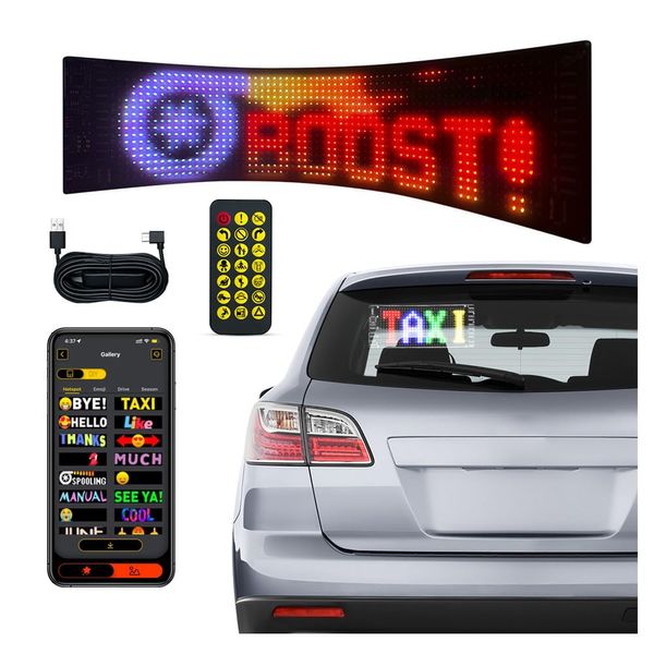 Programmable LED Sign for Car, Flexible LED Matrix Panel, Window LED Display, 5.0 Bluetooth App Control, DIY Text, Patterns, Animations (14.72" x 3.62")