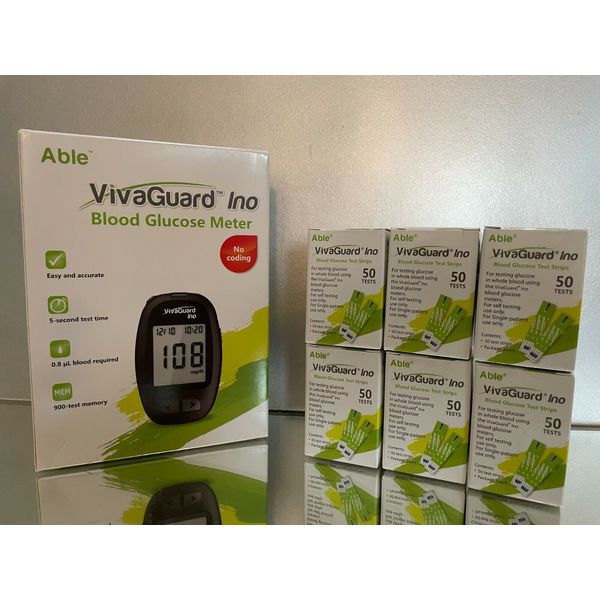 Viva Guard Diabetic Blood Glucose Test Strips QTY 300 EXP 09/2024  + Free Meter