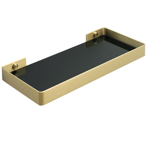 Alise Bathroom Shelves Wall Mount Floating Shelves 12 Inch Rectangular Floating Shelves for Bathroom 1 Tier Bathroom Floating Shelves Light and Mirror Glass Wall Shelf,Gold