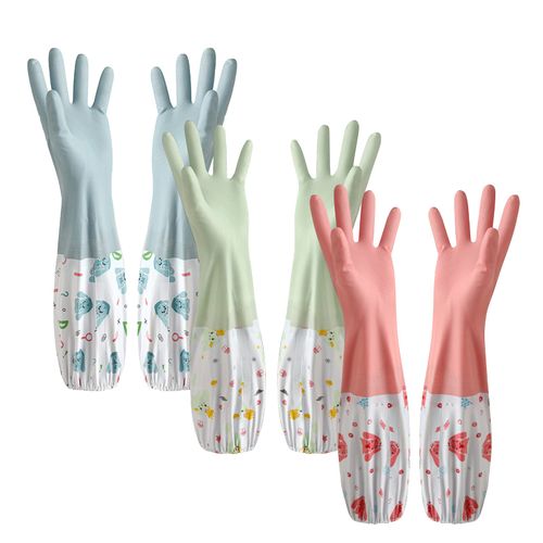 XIACIBDUS Household Gloves, Long Rubber Gloves, Latex-Free with Cotton Lining for Dishwashing, Laundry Cleaning, Bathroom, Car (Medium Size, 3 Pairs)