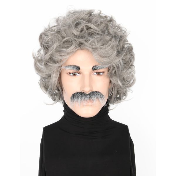 Lucoacos Mad Scientist Wig Grey Old Man Wig Halloween Costume Wig With Moustache Eyebrows