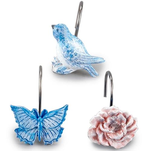 The Lakeside Collection Chinoiserie Curtain Hooks - Paisley Decorative Shower Hooks - Set of 12