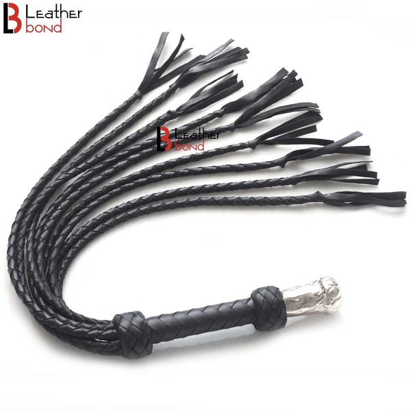 Flogger Cat-o-nine Tails  Cowhide Leather  whip 09 Braided Falls Steel handle