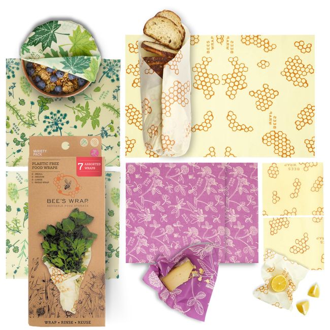 Bee's Wrap Sustainable Reusable Food Storage Variety Pack (2 Small, 2 Medium, 2 Large, 1 Bread)