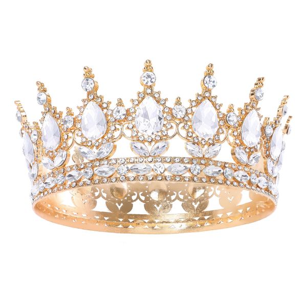 Feltent Gold Queen Crown for Women Crystal Tiara for Girl Rhinestone Wedding Headband for Bride Hair Accessories for Costume Birthday Party Prom Gifts