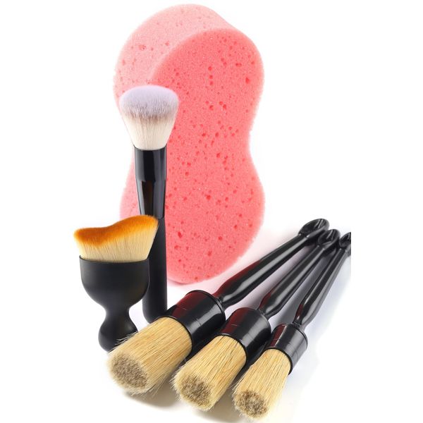 Birbenben 6Pcs Car Detailing Brush Set, Automotive Exterior & Interior Cleaning Brush Kit- Auto Boars Hair Detail Brushes, Vehicle Soft Dusting Dust Brush, Detail Tool for Air Vent, Dashboard, Leather