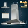 30in Kitchen Wall Mount Range Hood 450CFM Stainless Steel Touch Control Adjust