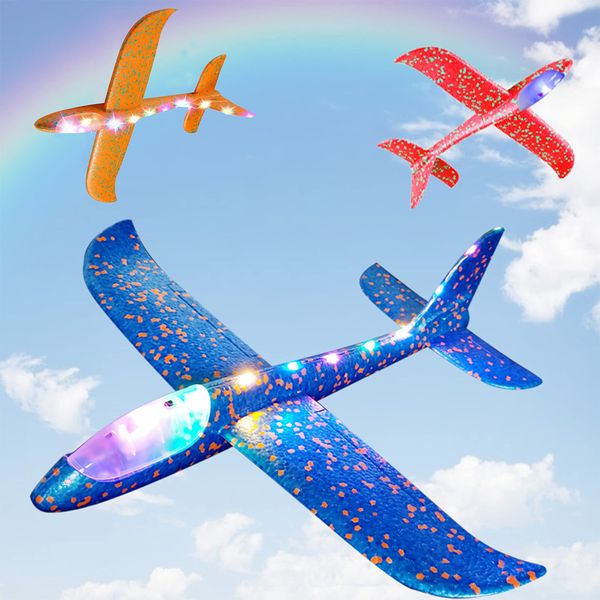 BAIVYLE 3 Pack Foam Airplanes for Kids, 18.9" LED Light Up Flight Foam Glider Planes Flying Toys Fun Summer Activities for Kids,Outdoor Toys Gifts for Kids Boys Girls