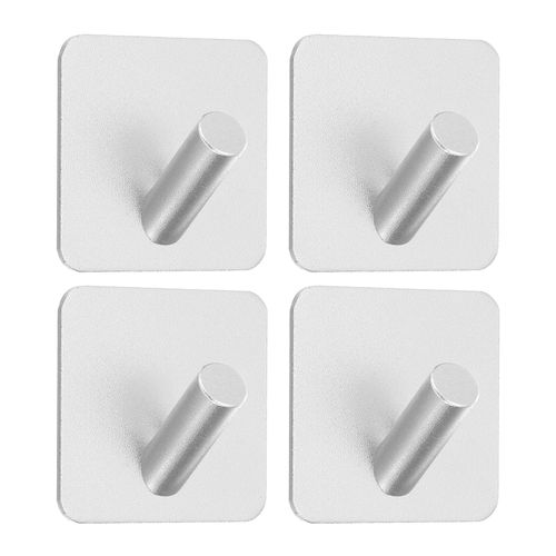 uxcell 4Pcs Self Adhesive Towel Hooks, Aluminum Square Slash Heavy Duty Adhesive Hooks Sticky Wall Hooks Towel Hooks for Bathroom, Kitchen, Home and Office(Silver)